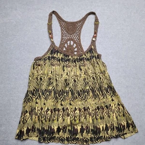 Free People Top Women’s Green Brown Size Large Knit Tank Shells - Picture 1 of 9