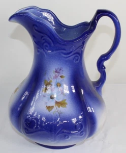 Antique RS Prussia Water Pitcher Victorian Pitcher Blue Color Flowers Large Size - Picture 1 of 18
