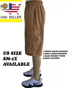 Triveni Men's Casual Cargo Shorts - 5-Pocket Summer Shorts Khaki - Picture 1 of 4