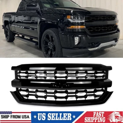 Fit 2016-2018 Chevrolet Silverado 1500 LTZ Gloss Black Front Bumper Grille Grill - Изображение 1 из 4