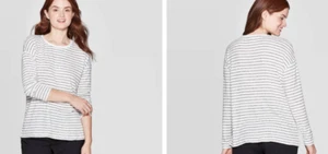 Women's Striped Long Sleeve Crewneck T-Shirt - A New Day-Cream-Size:S-NWT - Picture 1 of 2