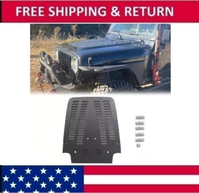 Para Jeep Wrangler TJ 1997-2002 persiana de capó ventilada de aluminio recubierta de polvo negro Foto 1 de 4
