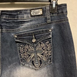 Earl Jean Stretch Embroidered Rhinestone Bling Pockets Cross Jeans Womens Sz 12 - Picture 1 of 17