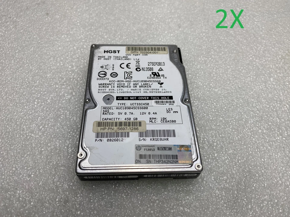 Lot of 2 Hitachi  HUC109045CSS600  2.5" SAS Server Hard Disk Drive HDD Tested - Image 1 of 4