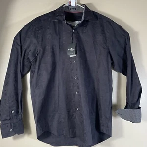 Bugatchi Men's Shirt Medium Black Camo Button Up Designer Dress Flip Cuff NWT - Picture 1 of 14