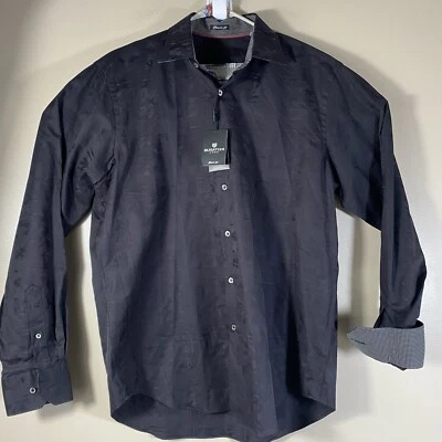 Bugatchi Men's Shirt Medium Black Camo Button Up Designer Dress Flip Cuff NWT - Image 1 of 4