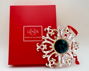 Lenox Bejeweled Snowflake Silverplate Christmas Tree Ornament Sapphire Blue - Bild 1 von 5