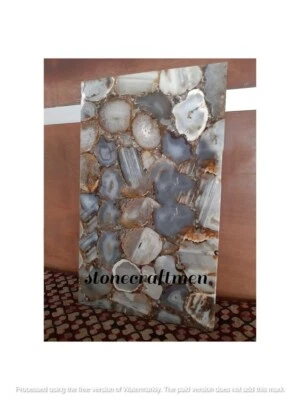 Natural Gray Agate Coffee Table Top, Stone Center Table Slab, Furniture Decors - Image 1 of 3