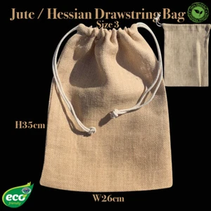 Eco Hessian Calico Drawstring Bags Jute Hessian Drawstring bag Size 3, 1-200 Lot - Picture 1 of 6