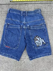 Vintage JNCO Jean Shorts Bulldog Tag 30 Grail Jorts 90s Skate Shorts Distressed - Picture 1 of 18
