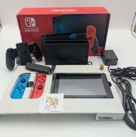 Nintendo Switch Red Blue Console HAC-001 w/ Joy Con + Dock + Charger +HDMI+BOX