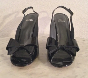 Stuart Weitzman schwarzer Lackleder-Pump, Schleife vorne, Slingback. Wm Größe 11 M. Spanien - Bild 1 von 23
