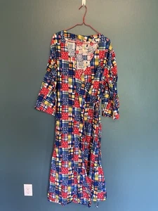 Handmade Plaid Patchwork Wrap Dress Maxi bell sleeves Approx. L Adjustable - Picture 1 of 5