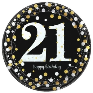 21st Birthday Party Supplies Black Sparkling Dinner Plates 8 Pack - Picture 1 of 1
