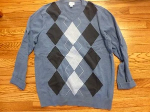 Suéter Argyle Azul Marino Antiguo Cuello en V Para Hombre, Talla Extra Grande XL BONITO - Imagen 1 de 2