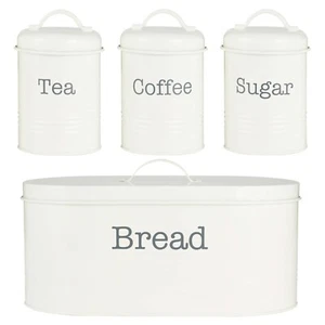 Typhoon Rippled Metal Tea Coffee Sugar Canister Set & Bread Bin Crock Set Cream - Picture 1 of 1