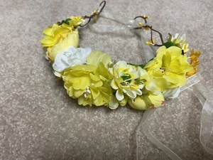 Yellow  Headband Mardis Gras Flower Babyshower Crown Boho Floral Headpiece Halo - Picture 1 of 2