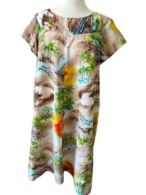 Vtg 60/70’s Hukilau Fashions Hawaiian Mumu Dress Caftan Size M Surf Sand Beach - Image 1 of 4