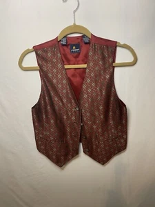 Chaleco Estampado Lizsport Vintage Talla 2 Seda Algodón Rojo y Multicolor Western - Imagen 1 de 4