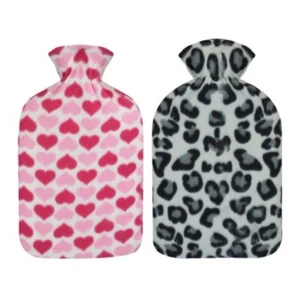 Pink Heart Grey Leopard Print Fleece Hot Water Bottle - Picture 1 of 1