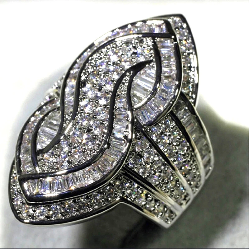 Anillo de compromiso de boda hecho a mano geometría cruzada brillante de cristal de 8,47 quilates para mujer Foto 1 de 4