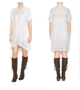 WE THE FREE People GRAY STRIPED HENLEY Thin Knit TUNIC TOP Mini Shirt Dress Sz S - Picture 1 of 8