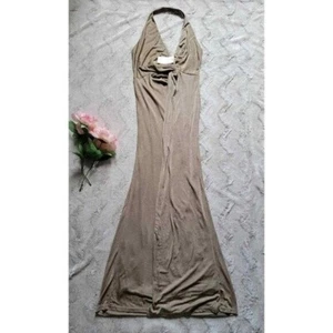 Aeom Metallic Shimmer Bronze Gold Halter Neck Maxi Dress NWT Size L - Picture 1 of 11