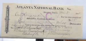 Texas Arkansas & Louisiana Railway Atlanta Texas 1911 Antique Bank Check PRR - Picture 1 of 3