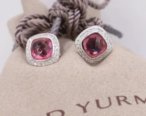 David Yurman Sterling Silver 7mm Albion Stud Earrings Pink Tourmaline & Diamonds - Picture 1 of 7
