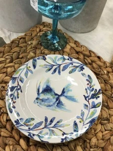 Pottery Barn Bermuda Salad Plates Set 4 Blue Seahorse Nautilus Fish New More+🦩 - Picture 1 of 3