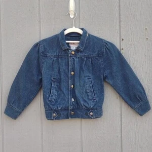 Vtg 80s Outer Stuff Snap Front Denim Bomber Jacket Little Girl's 4 Flannel Lined - Picture 1 of 12