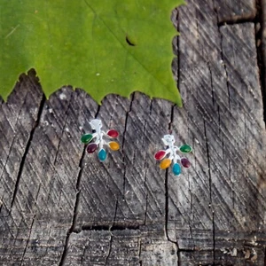 Mini Enameled Sterling Silver Leaf Earrings - Picture 1 of 1