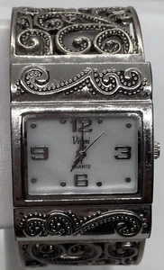 Accutime VIVANI Ladies Watch New Battery Wide Silver Hinged Ornate Cuff 6.5” - Picture 1 of 8