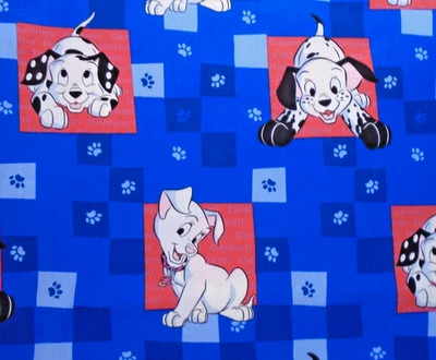 Vintage 101 Dalmations Disney Springs Blue Red Puppies Cotton Fabric 44 x 105" - Image 1 of 3