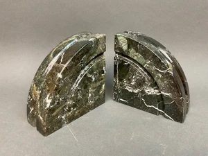 Vintage MCM schwarz weiß Marmor Art Deco Viertel runde Buchstützen schwer & schön! - Bild 1 von 10