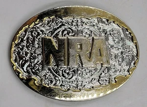 Vintage NRA Belt Buckle Ornate Silver Gold Toned Floral Scroll - Picture 1 of 10