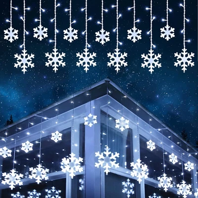 Christmas Snowflake Lights Outdoor, 17.22Ft 264 LED Snowflake Icicle Lights with - Image 1 of 4