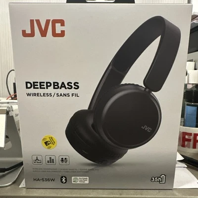 JVC DEEP BASS Wireless Headphones HA-S36W in BLACK 35hr battery. Remote/Mic.New - Image 1 of 4