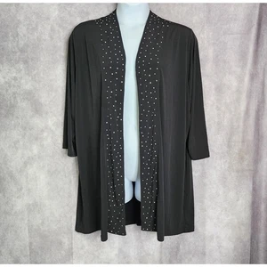 Quacker Factory 3X Black Embellished Open Front Cardigan Duster Jacket - Picture 1 of 7