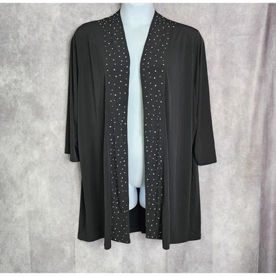 Quacker Factory 3X Black Embellished Open Front Cardigan Duster Jacket - Image 1 of 4