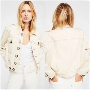 Chaqueta corta de camionero Free People para mujer marfil Eisenhower de mezclilla talla M - Imagen 1 de 10