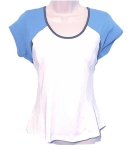 NUEVO Bolle cap manga scoop cuello athletiv camiseta tenis top mujer M blanco azul - Imagen 1 de 5