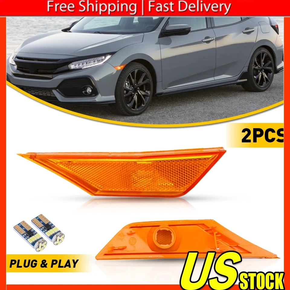Juego de 1/2 luces de señalización laterales para guardabarros delantero derecho izquierdo con bombillas LED HONDA CIVIC 2016-21 Foto 1 de 4