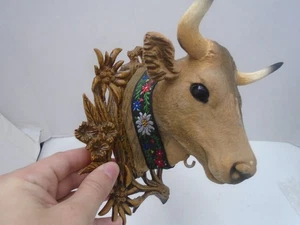 Vtg Cow Head Bust France Plastic Wall Hanging Mounted MOD 60s Farm Decor Read - Bild 1 von 11