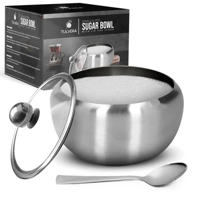 Azúcarero con tapa y cuchara | Contenedor de azúcar de 12 oz para cafetería | Mancha... Foto 1 de 4