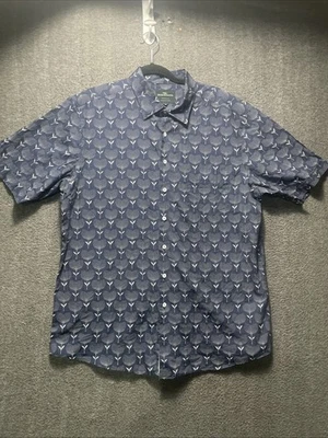 Рубашка мужская Rodd & Gunn размер XL темно-синяя с цветочным принтом на пуговицах оригинальный крой хлопок SS - Изображение 1 из 4