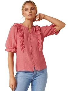 FOREVER NEW “Maya” Textured Ruffle Blouse Coral Sz 10 BNWT - Picture 1 of 8