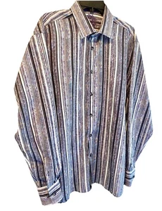Luciano Visconti XL Button-Up Shirt Flip Cuff Purple/Black /Gray Stripe - Picture 1 of 5