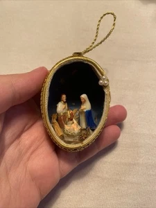 Vintage Handarbeit Diorama Weihnachten Krippe Ornament in einem Ei - Bild 1 von 6