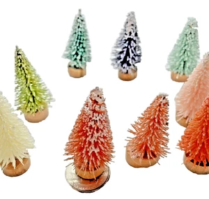 Mini Bottle Brush Christmas Trees Lot Green White Pink Orange Tiny 2 Inches High - Picture 1 of 22